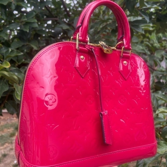 Louis Vuitton Pink Rose Indian Raspberry Leather Monogram Vernis Alma Bag New - Picture 8 of 17